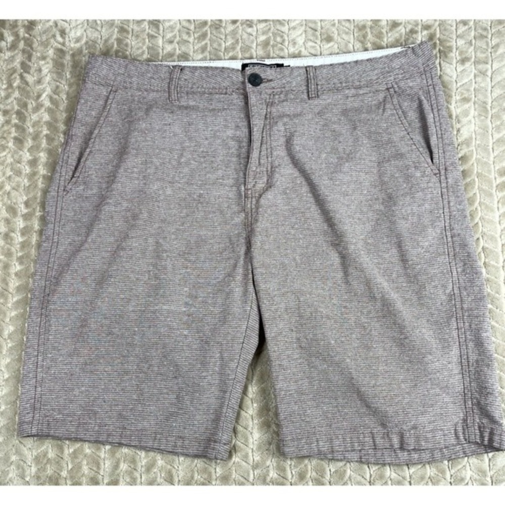 Ezekiel Men's Shorts 40 Maroon Striped Cotton Linen Blend 10" Inseam
